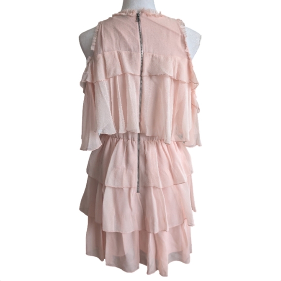Alice + Olivia Nichola Cold Shoulder Ruffle Tiered Party Dress Blush Pink Size 8 - Picture 11 of 16